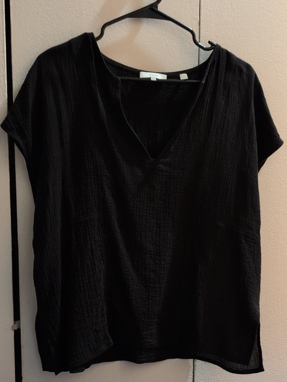 Vince Black V-Neck Short-Sleeve Top